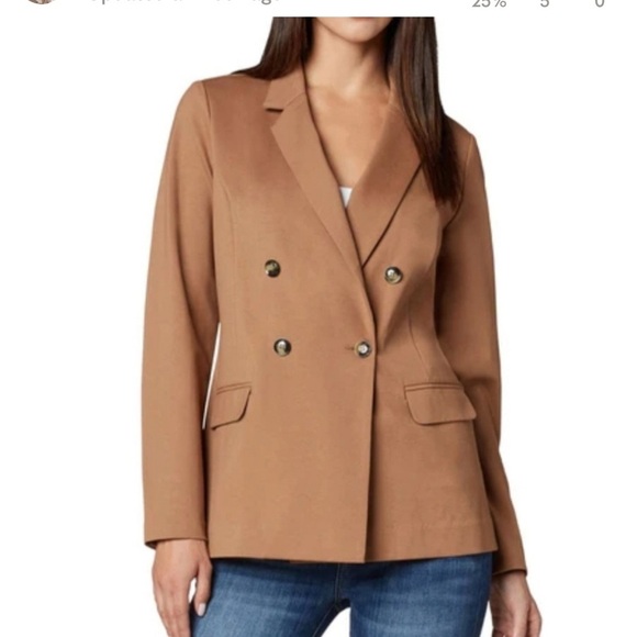 Liverpool X Living in Yellow Becca Double Breasted Tan Blazer Large EUC - Picture 1 of 14